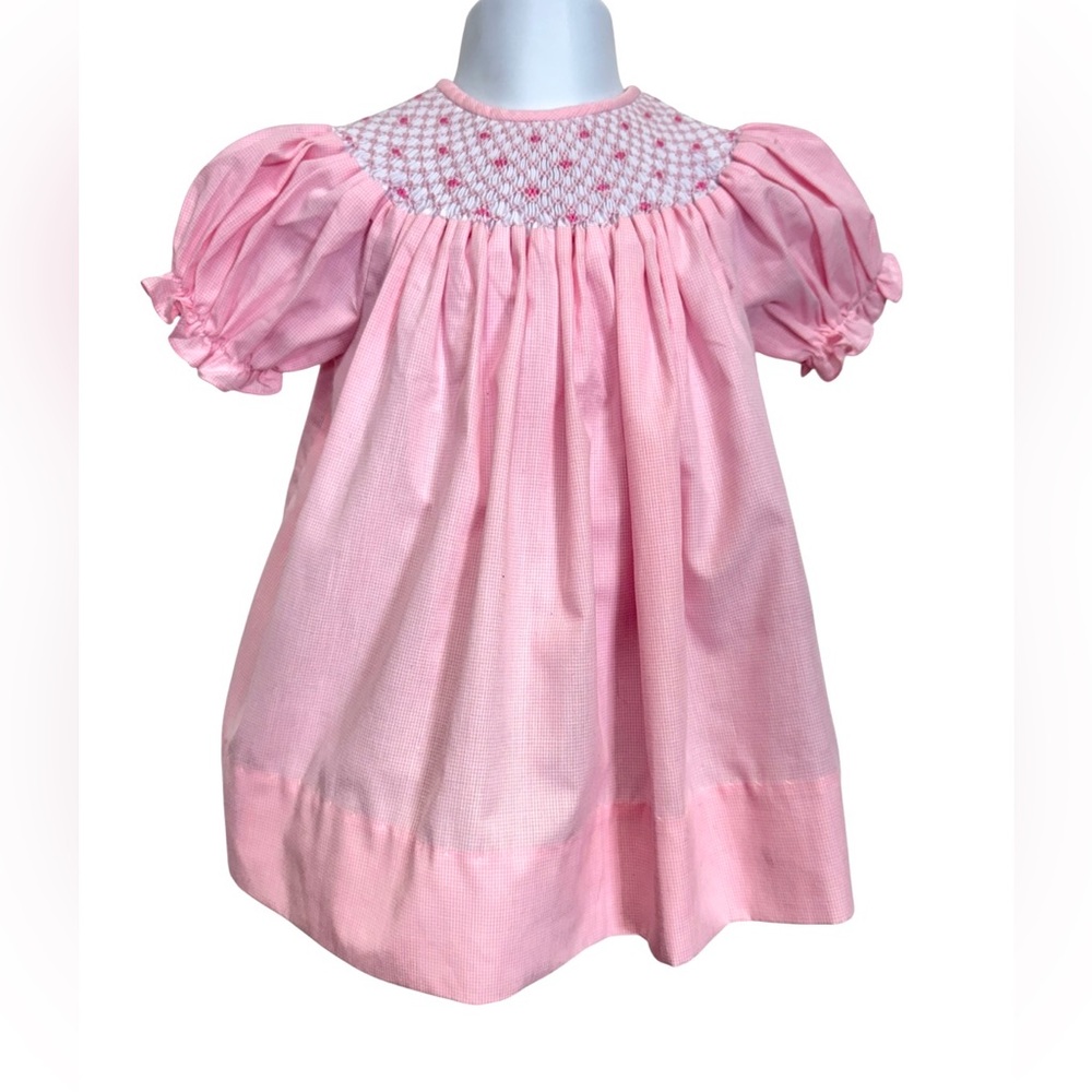 Tricia Pink Gingham Smocked Baby Dress Size 6M